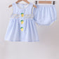 Blue lemon embroidery seersucker bloomer set