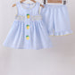 Blue lemon embroidery seersucker ruffle shorts set
