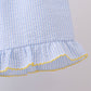 Blue lemon embroidery seersucker ruffle shorts set