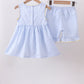 Blue lemon embroidery seersucker ruffle shorts set