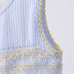 Blue lemon embroidery seersucker dress