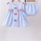 Blue flag smocked woven gingham bloomer set