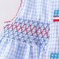 Blue flag smocked woven gingham bloomer set