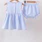Blue flag smocked woven gingham bloomer set