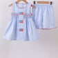Blue flag smocked woven gingham ruffle shorts set