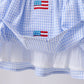 Blue flag smocked woven gingham ruffle shorts set