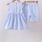Blue flag smocked woven gingham ruffle shorts set