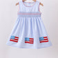 Blue flag smocked woven gingham dress