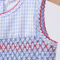 Blue flag smocked woven gingham dress