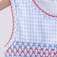 Blue flag smocked woven gingham dress