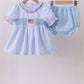 Blue flag smocked ruffle bloomer set