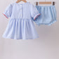 Blue flag smocked ruffle bloomer set