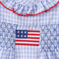 Blue flag smocked ruffle bloomer set