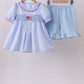 Blue flag smocked ruffle shorts set