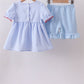 Blue flag smocked ruffle shorts set