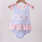Blue stripe seersucker crab embroidery swimsuit
