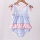 Blue stripe seersucker crab embroidery swimsuit