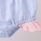Blue stripe seersucker crab embroidery 2pc ruffle swimsuit