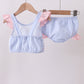 Blue stripe seersucker crab embroidery 2pc ruffle swimsuit