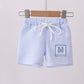 Blue stripe seersucker crab embroidery swim trunks