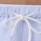 Blue stripe seersucker crab embroidery swim trunks