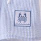 Blue stripe seersucker crab embroidery swim trunks