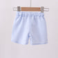 Blue stripe seersucker crab embroidery swim trunks