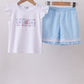 Blue flag smocked jacquard ruffle shorts set