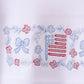 Blue flag smocked jacquard ruffle shorts set