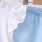 Blue flag smocked jacquard ruffle shorts set