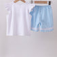 Blue flag smocked jacquard ruffle shorts set