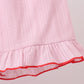 Pink fireworks flag smocked jacquard scalloped ruffle shorts set