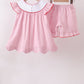 Pink fireworks flag smocked jacquard scalloped ruffle shorts set
