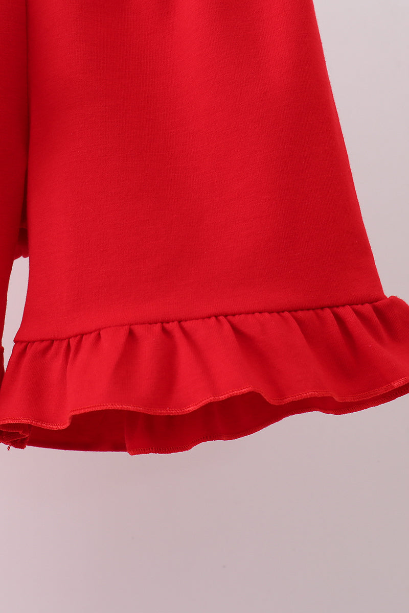 Pink flag embroidery gingham ruffle shorts set