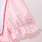 Pink flag embroidery gingham ruffle shorts set