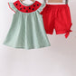 Green Watermelon Stripe Smocked Embroidered Seersucker Set