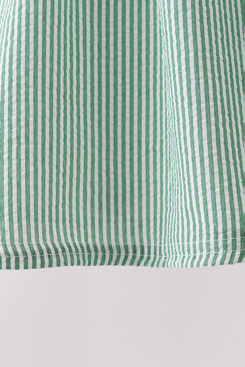 Green Watermelon Stripe Smocked Embroidered Seersucker Set