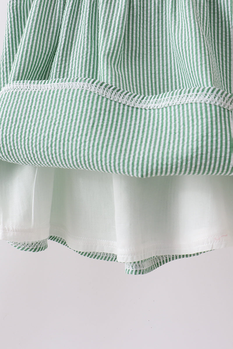 Green Watermelon Stripe Smocked Embroidered Seersucker Set