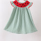 Green Watermelon Stripe Smocked Embroidered Seersucker Dress