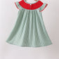 Green Watermelon Stripe Smocked Embroidered Seersucker Dress