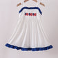 Navy bow applique ruffle dress