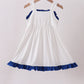 Navy bow applique ruffle dress