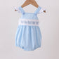 Blue Bow Smocked Embroidered Jacquard Bubble