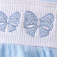 Blue Bow Smocked Embroidered Jacquard Bubble