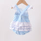 Blue Bow Smocked Embroidered Jacquard Bubble