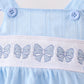 Blue Bow Smocked Embroidered Jacquard Bubble