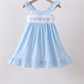 Blue Bow Smocked Embroidered Jacquard Dress