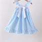 Blue Bow Smocked Embroidered Jacquard Dress