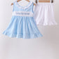 Blue Bow Smocked Embroidered Jacquard Set