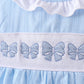 Blue Bow Smocked Embroidered Jacquard Set